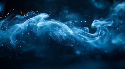 Poster - Swirling tendrils of vibrant blue vapor glide effortlessly in a cosmic expanse. Gentle glimmers of starlight punctuate the deep darkness, evoking a sense of wonder and tranquility