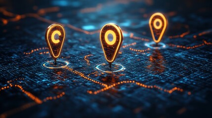 Poster - map with light bulbs and futuristic gps navigation for destination planning and exploration