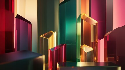 Poster - Abstract geometric prism composition with vibrant colors illumination concept