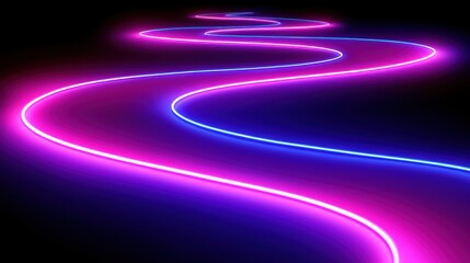 Poster - A glowing, winding pathway of neon pink and blue light against a dark background, creating a vibrant and dynamic visual effect.