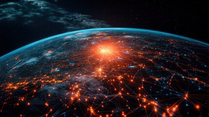 Aufkleber - Large globe illuminated with lights showcasing global network connections across the earth