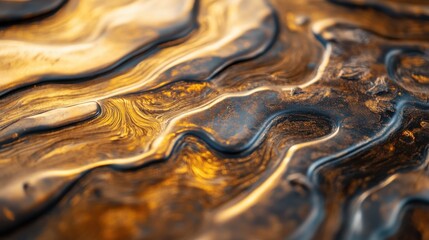 Poster - abstract artistic wave patterns with gold and black textures