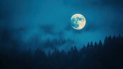 Wall Mural - ethereal moonlight illuminates a serene forest landscape with a mystical glow creating a tranquil at