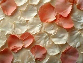Poster - Delicate arrangement of peach and ivory petals creating a soft romantic texture with subtle shadows and a warm inviting ambiance for weddings