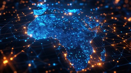 Aufkleber - Glowing digital map of africa with illuminated dots representing cities and locations at night