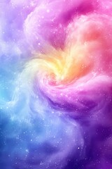 Poster - Ethereal cosmic spiral nebula with vibrant pastel colors of pink purple blue and yellow creating a dreamy celestial background