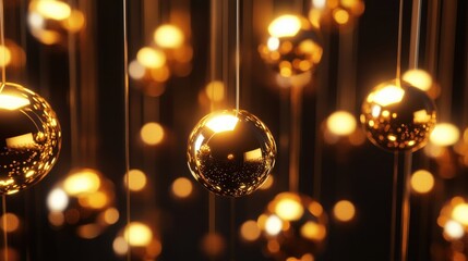Poster - glowing spheres radiating warm golden light in a dark abstract space