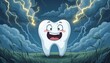 © ILIUSIA - Amusing tooth character grinning in a dark stormy environment with lightning