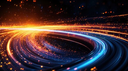 Aufkleber - Spiral pattern with motion blur light streaks against a black background in abstract digital art design