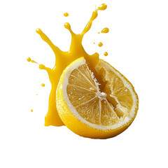 Poster - Fresh lemon slice with juice splash, vibrant yellow color, and juicy texture. Perfect for culinary, beverage, or health related themes