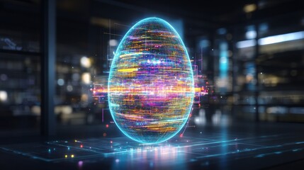 Poster - futuristic egg shape with glowing effects showcases advanced technology and digital art concepts