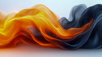 Poster - Elegant flowing abstract waves in fiery orange and deep black, resembling silk fabric in motion