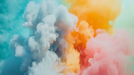Aufkleber - A captivating array of colorful smoke dances through the air, blending shades of blue, yellow, and pink. It creates a mesmerizing atmosphere, enchanting onlookers at a lively outdoor event