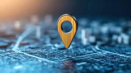 Poster - wooden map pin placed on a city map with navigation marker icon for urban location tracking