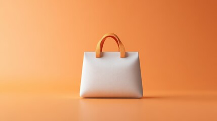 Poster - White bag with yellow handle on orange background isolated for product display or advertising purpose