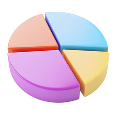 Poster - Colorful pie chart with four segments representing data distribution. vibrant colors include orange, blue, purple, and yellow, creating engaging visual for presentations or reports