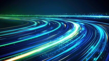 Poster - Abstract neon light trails in dynamic motion on dark background