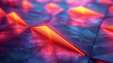 Poster - Geometric abstract art with glowing neon triangles in vibrant colors