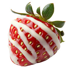 Poster - Delicious strawberry drizzled with white cho te, showcasing vibrant red color and fresh green leaves, perfect for desserts or snacks