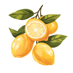 Poster - Fresh lemons with green leaves, showcasing vibrant yellow color and juicy texture, perfect for culinary use or decoration