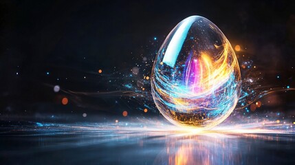 Poster - Stunning crystal egg with swirling lights and vibrant colors in a dark setting