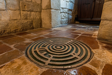 Wall Mural - The labyrinth at Chartres Cathedral, intricate and spiritual, serene atmosphere