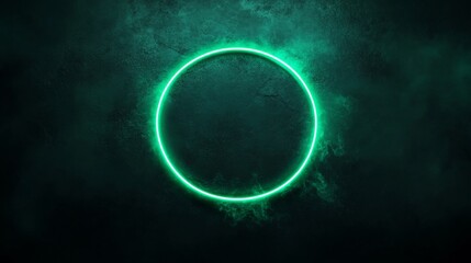 Poster - Glowing green geometric circle on a dark backdrop. A mystical portal that looks futuristic. Use it as a template to showcase your logo.