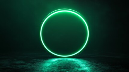 Poster - Glowing green geometric circle on a dark backdrop. A mystical portal that looks futuristic. Use it as a template to showcase your logo.