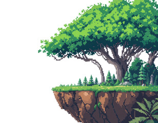Poster - 8-Bit Pixel art illustration of an old tree, isolated background. 8bit Retro game concept.