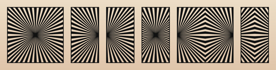 Aufkleber - Vector collection of trending design laser cut panels. Stencils with abstract geometric pattern, starburst, diagonal lines, stripes. Decorative panels for interior and exterior. Aspect ratio 1:2, 1:1