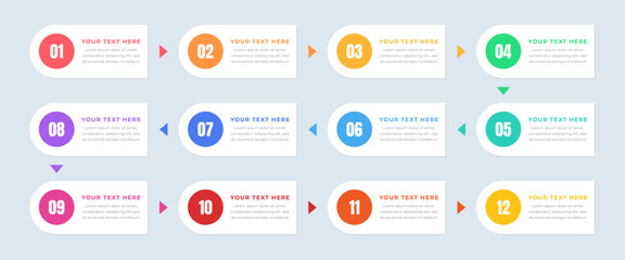 Aufkleber - Numbered 12-Step Process with Text Boxes