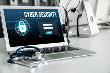 Poster - cyber security system on computer screen protect private information snugly from hacker and cyber at