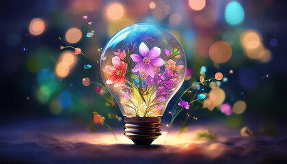 Wall Mural - floral light bulb with bokeh effects