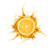© New Africa - Fresh orange and splashing juice on white background