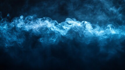 Poster - In a captivating swirl of azure, wispy tendrils of mist dance elegantly against a backdrop of deep darkness, evoking a sense of mystery and tranquility. The atmosphere feels otherworldly