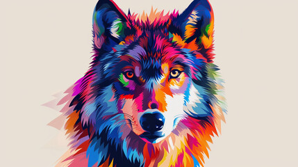 Naklejka na meble A majestic wolf portrait bursting with vibrant splashes of color on a white background