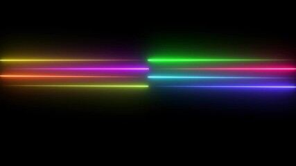 Straight neon line color green black background. 4k video 