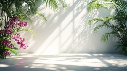Aufkleber - bright sunlight filters through green leaves, creating a tranquil atmosphere. lush orchids bloom in 