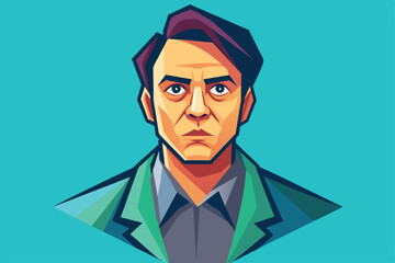 Poster - a customizable semi-flat illustration portrays a serious man against a vibrant teal background, mani