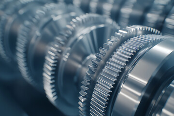 Wall Mural - precision engineering: close-up view of interlocking metal gears, symbolizing complex mechanics, eng