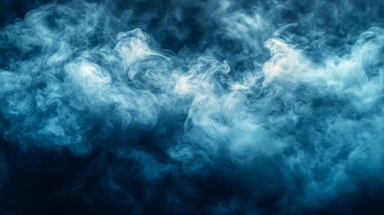 Poster - Wisps of blue mist float gently in a dark backdrop, forming intricate patterns and evoking a sense of calm and mystery, perfect for a dreamlike ambiance
