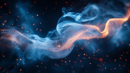 Poster - Mesmerizing ribbons of translucent smoke curl elegantly against a dark backdrop, while twinkling sparks of light give a magical touch, evoking a sense of mystery and wonder in the air