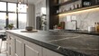 © NorthStar Creations - Modern Kitchen Island Dark Marble Countertop, Grey Cabinets, Clean Composition, Luxury Design Kitchen Design, Interior Design