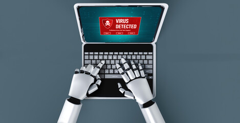 Poster - virus warning alert on computer screen detected modish cyber threat , hacker, computer virus and mal
