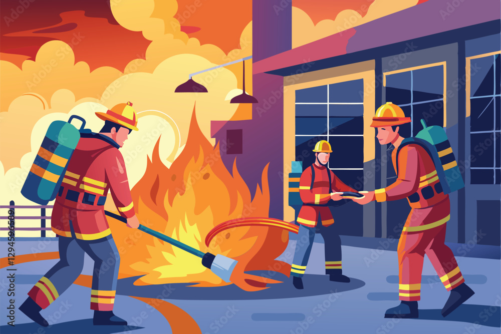 Firefighters actively put out a fire at a structure as smoke billows ...