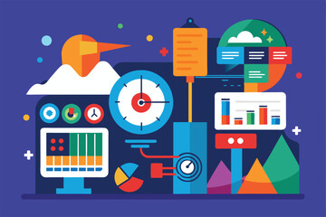 Poster - a colorful digital dashboard showcases customizable metrics for effective data analysis and performa