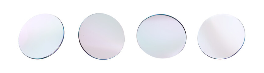 Wall Mural - 3d glass round lens. set realistic transparent glass plate glossy effect. mirror frame shape. disk h