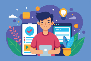Poster - a person utilizes a mobile device to personalize their app interface, surrounded by colorful element