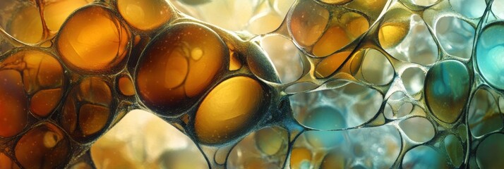Abstract macro close-up of colorful cell structures with organic textures