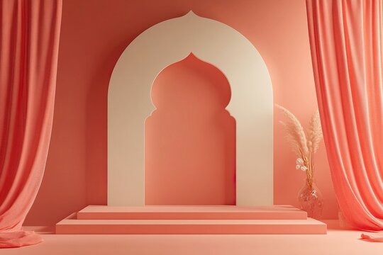 Podium for product presentation with islamic pattern in background.